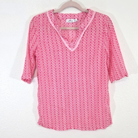 Vineyard Vines Girls Bright Pink/Pale Pink Elbow Sleeve Tunic Lace Trim, size 14 - Picture 1 of 8